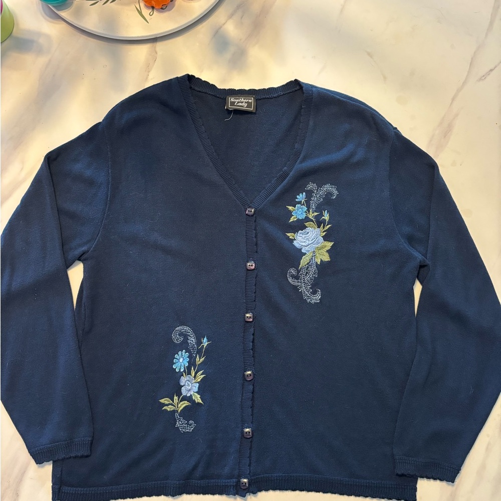 Blue embroidered cardigan